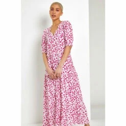 Dusk White Ditsy Floral Tie Neck Midi Dress