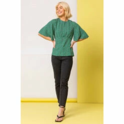 Dusk Green Ditsy Spot Print Peplum Top -Dusk Shop unnamed file 724