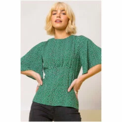 Dusk Green Ditsy Spot Print Peplum Top -Dusk Shop unnamed file 727