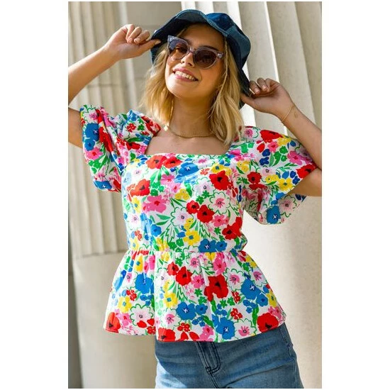 unnamed-file-733.jpg Dusk White Multi Floral Puff Sleeve Cotton Top -Dusk Shop unnamed file 733