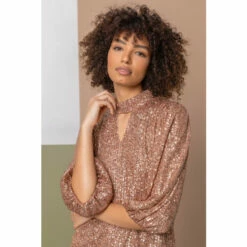 Dusk Red Sequin Keyhole Neck Top -Dusk Shop unnamed file 737