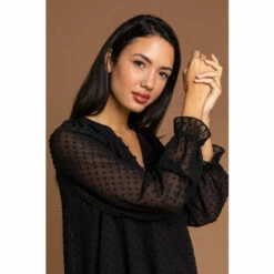 Dusk Black Shimmer Textured Spot Buttoned Blouse -Dusk Shop unnamed file 761
