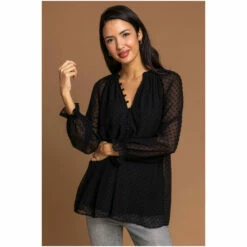 Dusk Black Shimmer Textured Spot Buttoned Blouse -Dusk Shop unnamed file 762