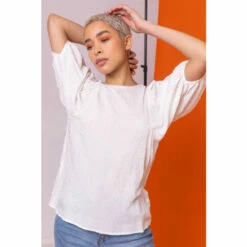 Dusk White Glitter Spot Balloon Sleeve Top