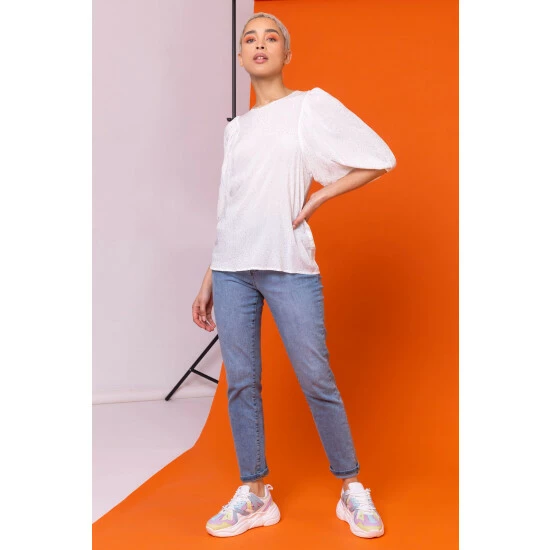 unnamed-file-771.jpg Dusk White Glitter Spot Balloon Sleeve Top -Dusk Shop unnamed file 771