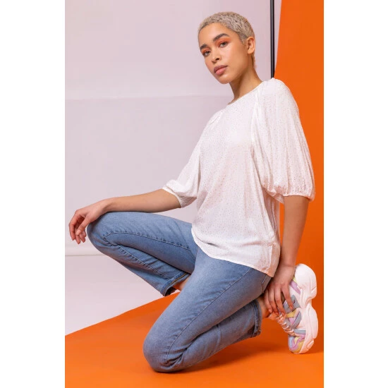 unnamed-file-773.jpg Dusk White Glitter Spot Balloon Sleeve Top -Dusk Shop unnamed file 773