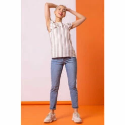 Dusk White Stripe Print Frill Detail Top -Dusk Shop unnamed file 787