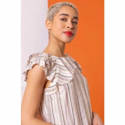 Dusk White Stripe Print Frill Detail Top -Dusk Shop unnamed file 788