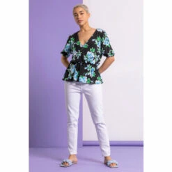 Dusk Black Floral Peplum Hem Wrap Top -Dusk Shop unnamed file 793