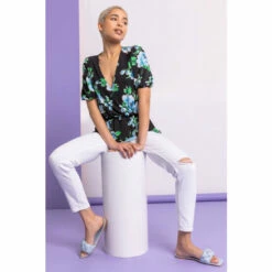 Dusk Black Floral Peplum Hem Wrap Top -Dusk Shop unnamed file 795