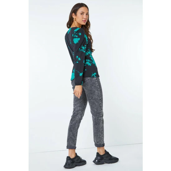 unnamed-file-799.jpg Dusk Black & Teal Green Floral Print Frill Detail Top -Dusk Shop unnamed file 799