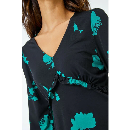 unnamed-file-801.jpg Dusk Black & Teal Green Floral Print Frill Detail Top -Dusk Shop unnamed file 801