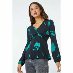 Dusk Black & Teal Green Floral Print Frill Detail Top 7 Dusk Black & Teal Green Floral Print Frill Detail Top -Dusk Shop unnamed file 802
