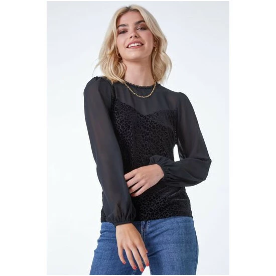 unnamed-file-808.jpg Dusk Black Animal Print Contrast Mesh Top -Dusk Shop unnamed file 808