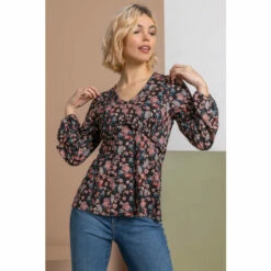 Dusk Black Paisley Print Frill Detail Top