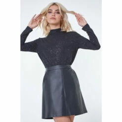 Dusk Black Glitter High Neck Stretch Top