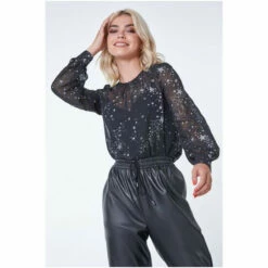 Dusk Black Star Print Gathered Neck Blouse 7 Dusk Black Star Print Gathered Neck Blouse -Dusk Shop unnamed file 837