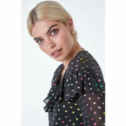 Dusk Black Metallic Foil Spot Ruffle Top -Dusk Shop unnamed file 848