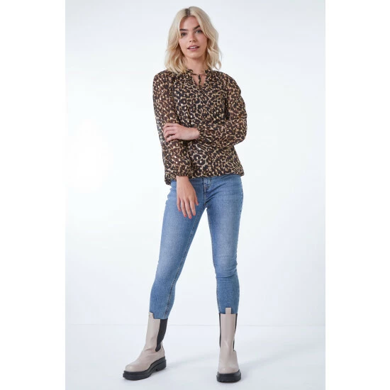 unnamed-file-853.jpg Dusk Brown Burnout Animal Print Metallic Detail Blouse -Dusk Shop unnamed file 853