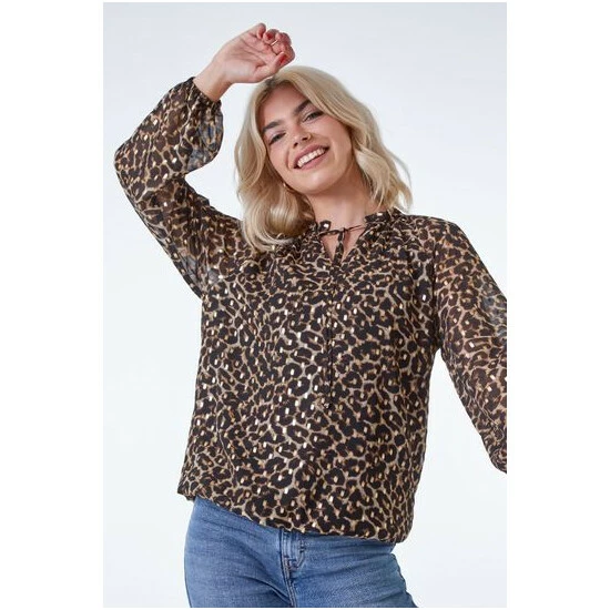 unnamed-file-855.jpg Dusk Brown Burnout Animal Print Metallic Detail Blouse -Dusk Shop unnamed file 855