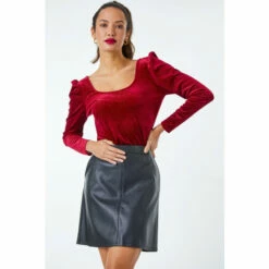 Dusk Red Velvet Glitter Puff Sleeve Top