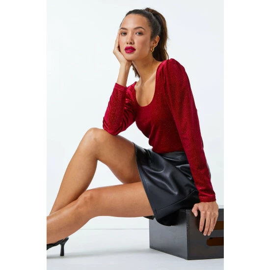 unnamed-file-881.jpg Dusk Red Velvet Glitter Puff Sleeve Top -Dusk Shop unnamed file 881