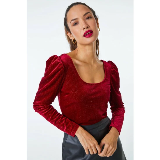 unnamed-file-884.jpg Dusk Red Velvet Glitter Puff Sleeve Top -Dusk Shop unnamed file 884