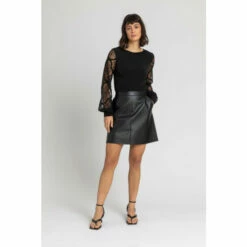 Dusk Black Lace Sleeve Gathered Top -Dusk Shop unnamed file 888