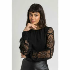 Dusk Black Lace Sleeve Gathered Top -Dusk Shop unnamed file 889