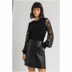 Dusk Black Lace Sleeve Gathered Top -Dusk Shop unnamed file 890