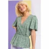 Dusk Green Ditsy Floral Print Peplum Top -Dusk Shop unnamed file 891