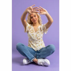 Dusk Yellow Floral Print V-Neck Blouse -Dusk Shop unnamed file 899