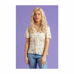 Dusk Yellow Floral Print V-Neck Blouse -Dusk Shop unnamed file 901