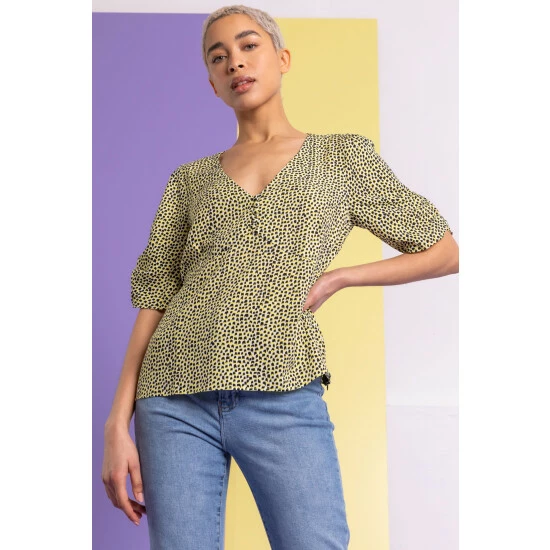 unnamed-file-908.jpg Dusk Yellow Ditsy Spot Button Detail Top -Dusk Shop unnamed file 908