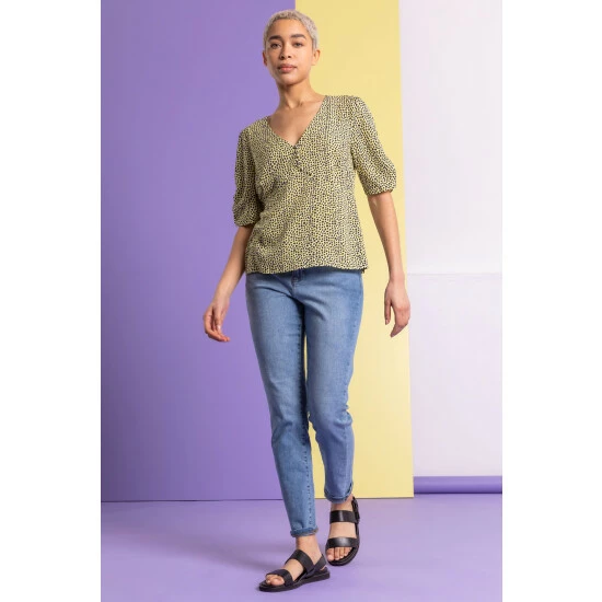 unnamed-file-910.jpg Dusk Yellow Ditsy Spot Button Detail Top -Dusk Shop unnamed file 910