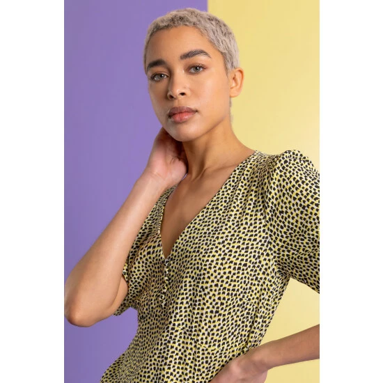 unnamed-file-911.jpg Dusk Yellow Ditsy Spot Button Detail Top -Dusk Shop unnamed file 911