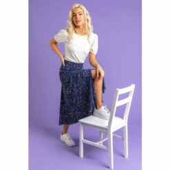 Dusk Roman Navy Confetti Spot Print Midi Skirt