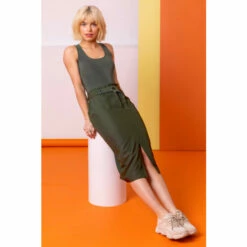 Dusk Green Belt Detail Split Front Skirt -Dusk Shop unnamed file 922