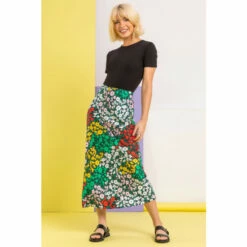 Dusk Black Contrast Floral Print Midi Skirt -Dusk Shop unnamed file 926