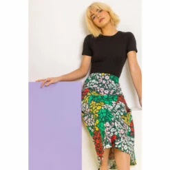 Dusk Black Contrast Floral Print Midi Skirt -Dusk Shop unnamed file 927