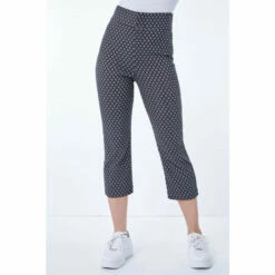 Dusk Black Floral Print Cropped Stretch Trousers -Dusk Shop unnamed file 983